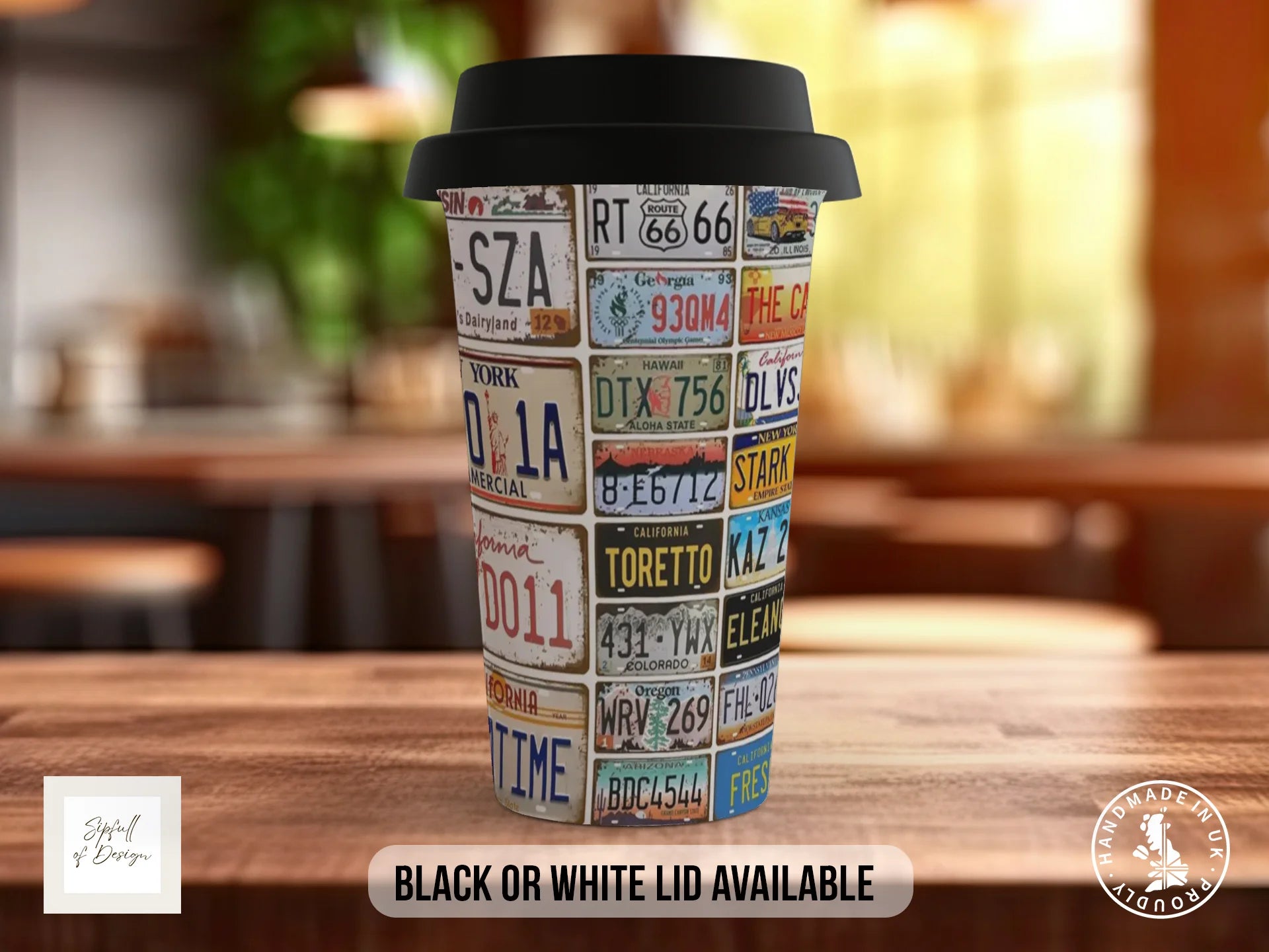 Vintage Car Plates Mug | Retro Licence Plate Americana Gift Travel Mug