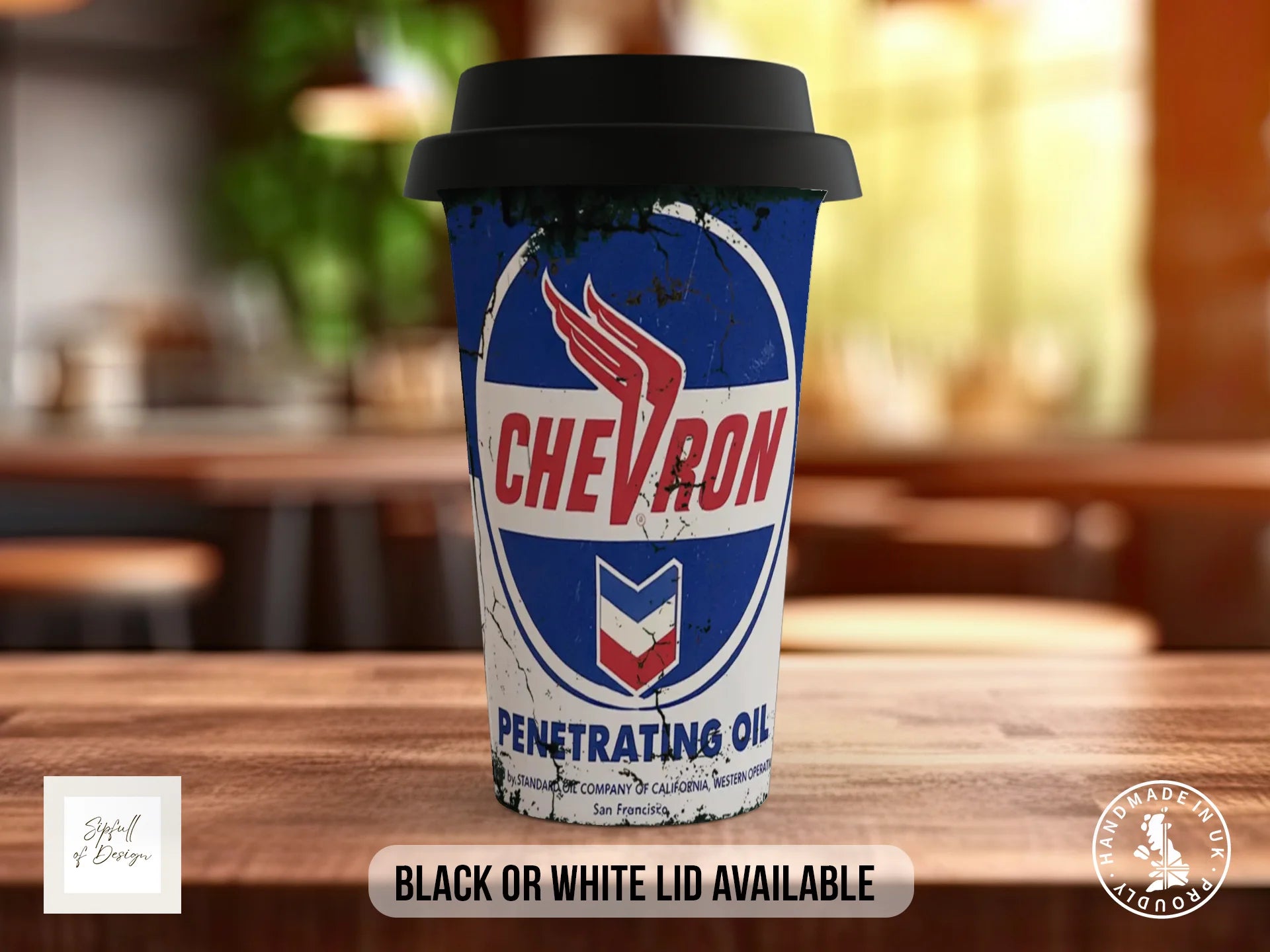 Chevron Penetrating Oil Mug | Vintage Americana Garage Gift Travel Mug