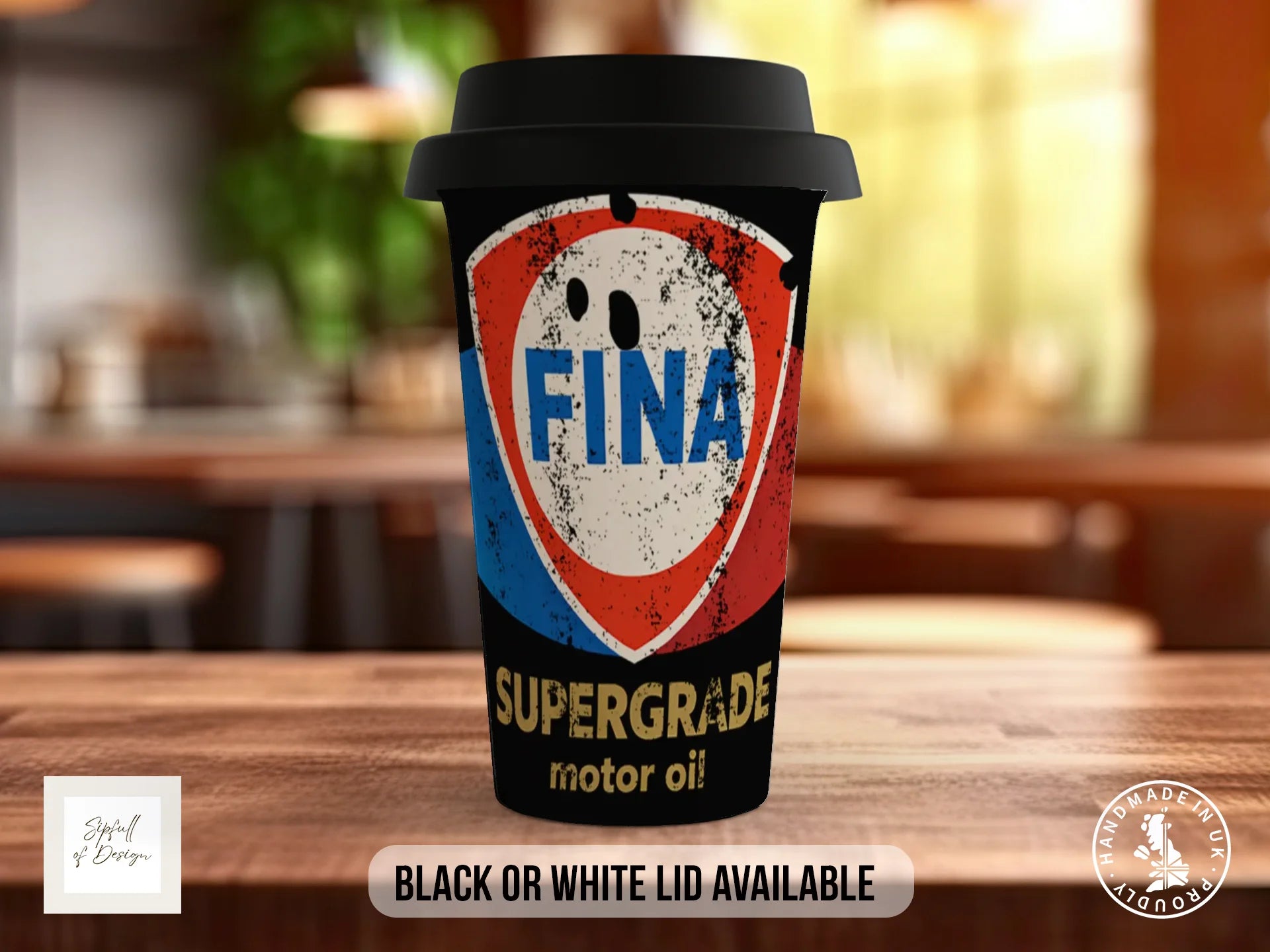 Fina Supergrade Motor Oil Mug | Vintage Retro Garage Gift Travel Mug