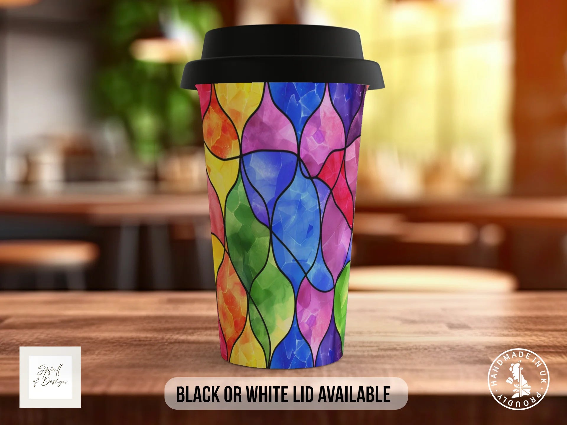 Stained Glass Full Wrap Mug – Design 7 | Rainbow Arch Pride Spectrum | Art Mug Travel Mug