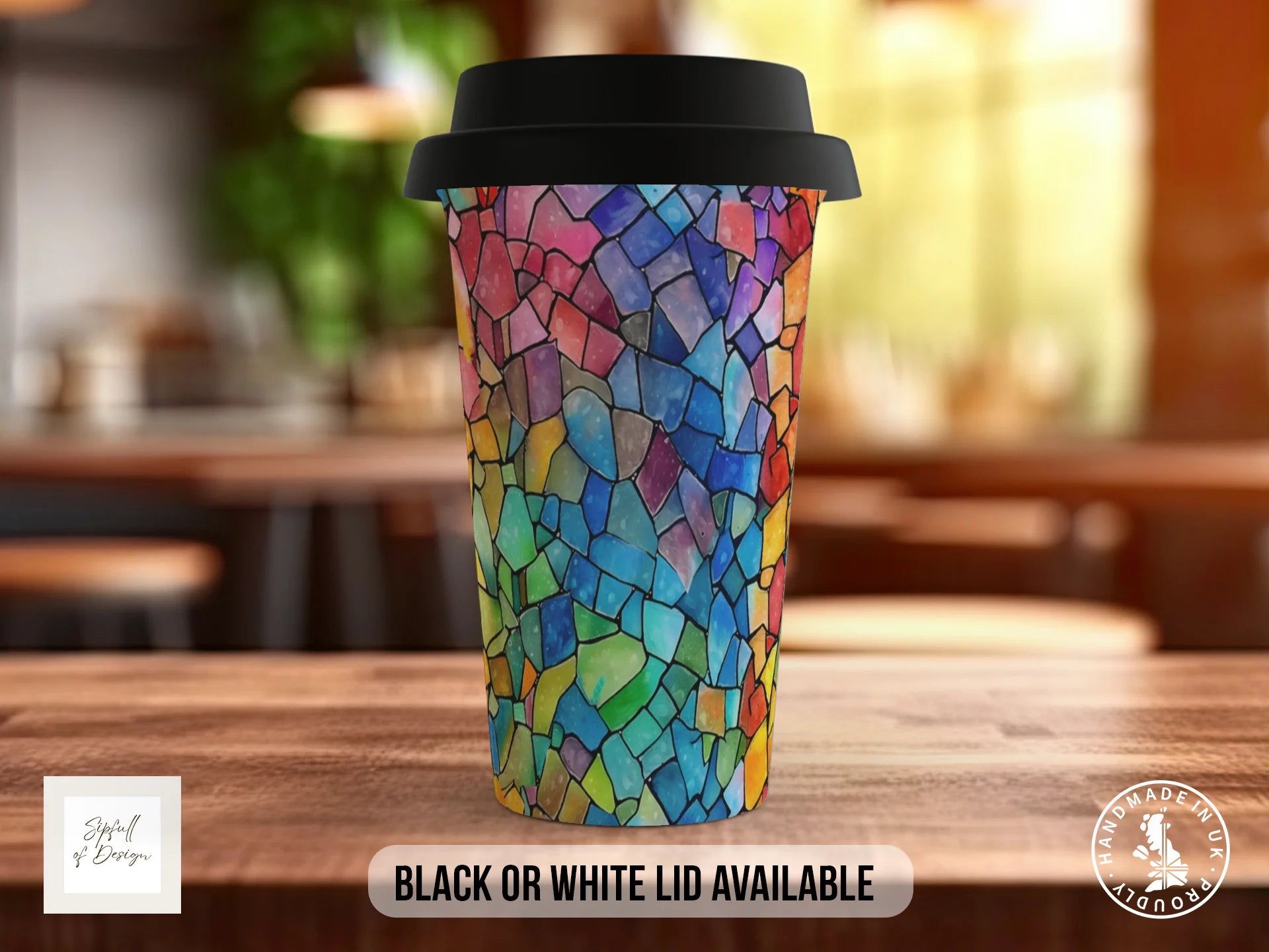 Stained Glass Full Wrap Mug – Design 2 | Rainbow Mosaic Kaleidoscope | Art Mug Travel Mug