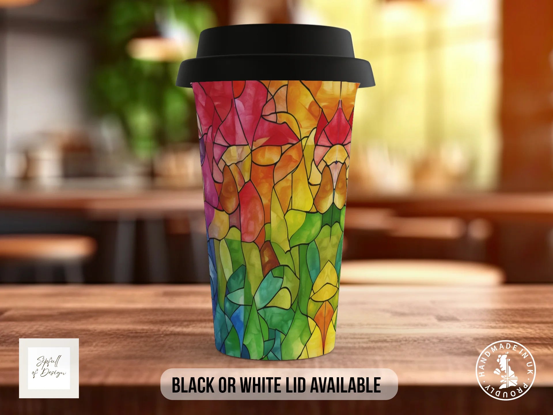 Stained Glass Full Wrap Mug – Design 8 | Sunset Spectrum Cathedral | Art Mug Travel Mug