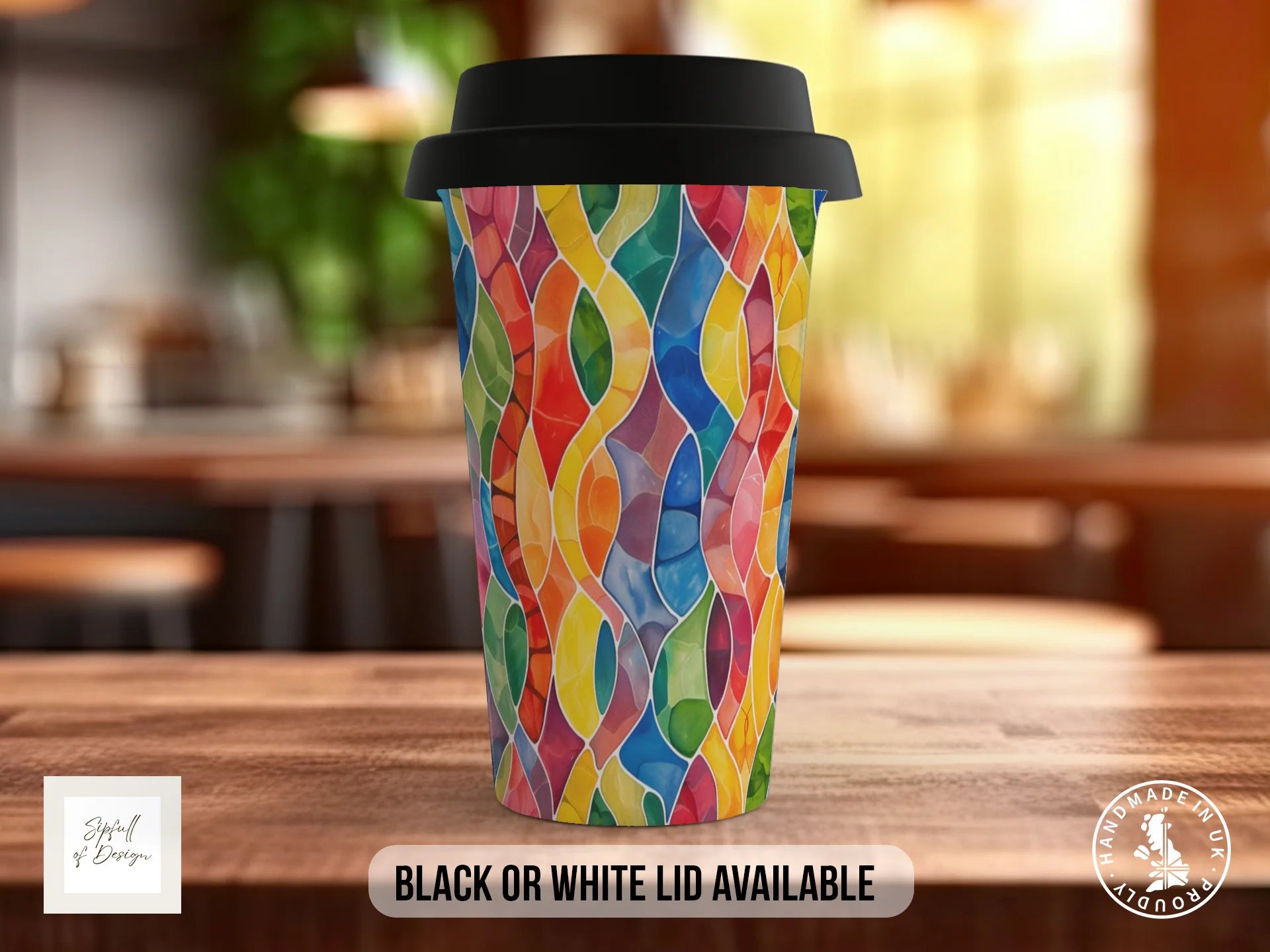 Stained Glass Full Wrap Mug – Design 9 | Golden Ribbon Lattice | Art Mug Travel Mug
