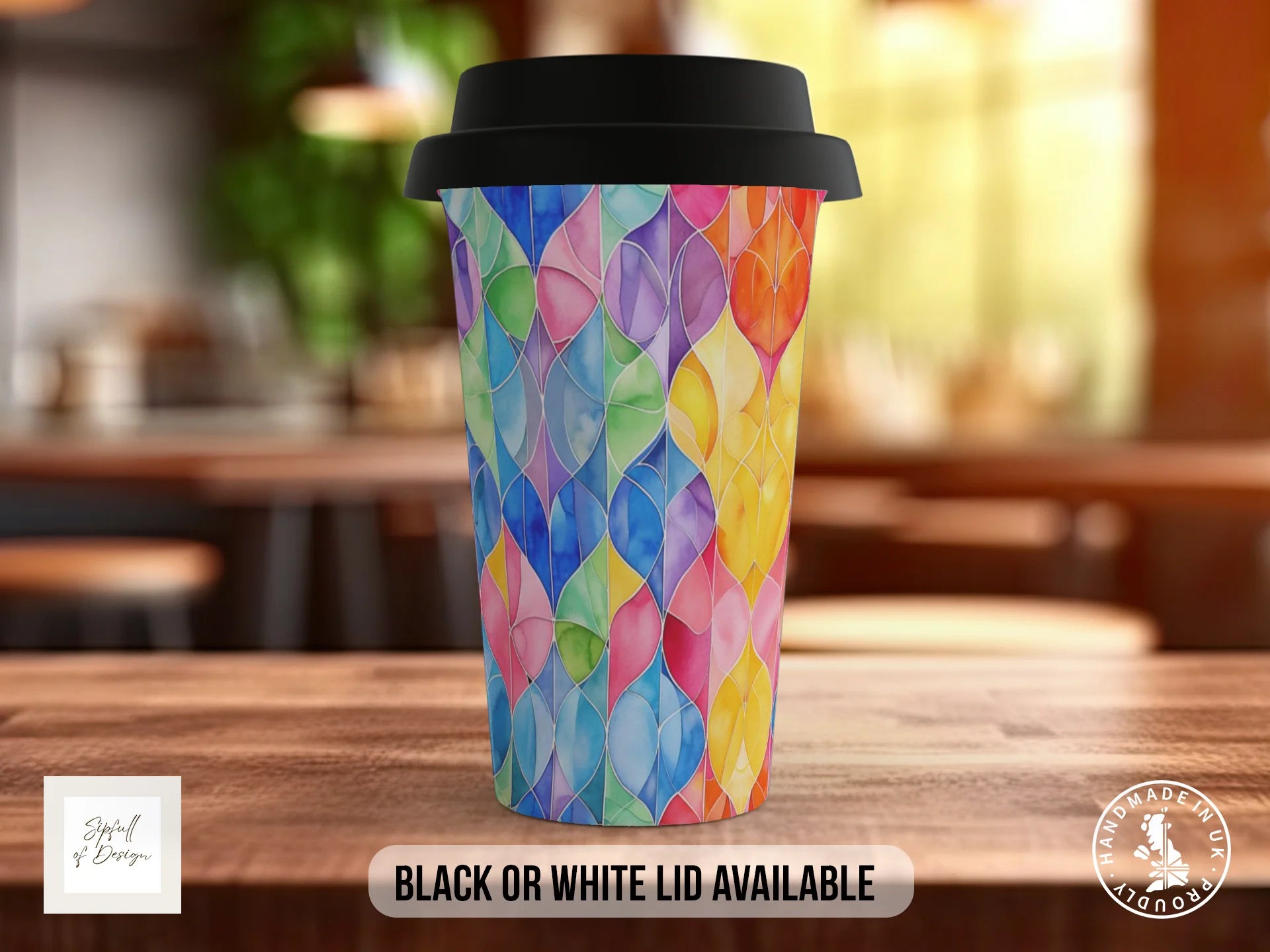 Stained Glass Full Wrap Mug – Design 10 | Pastel Rose Window | Art Mug Travel Mug