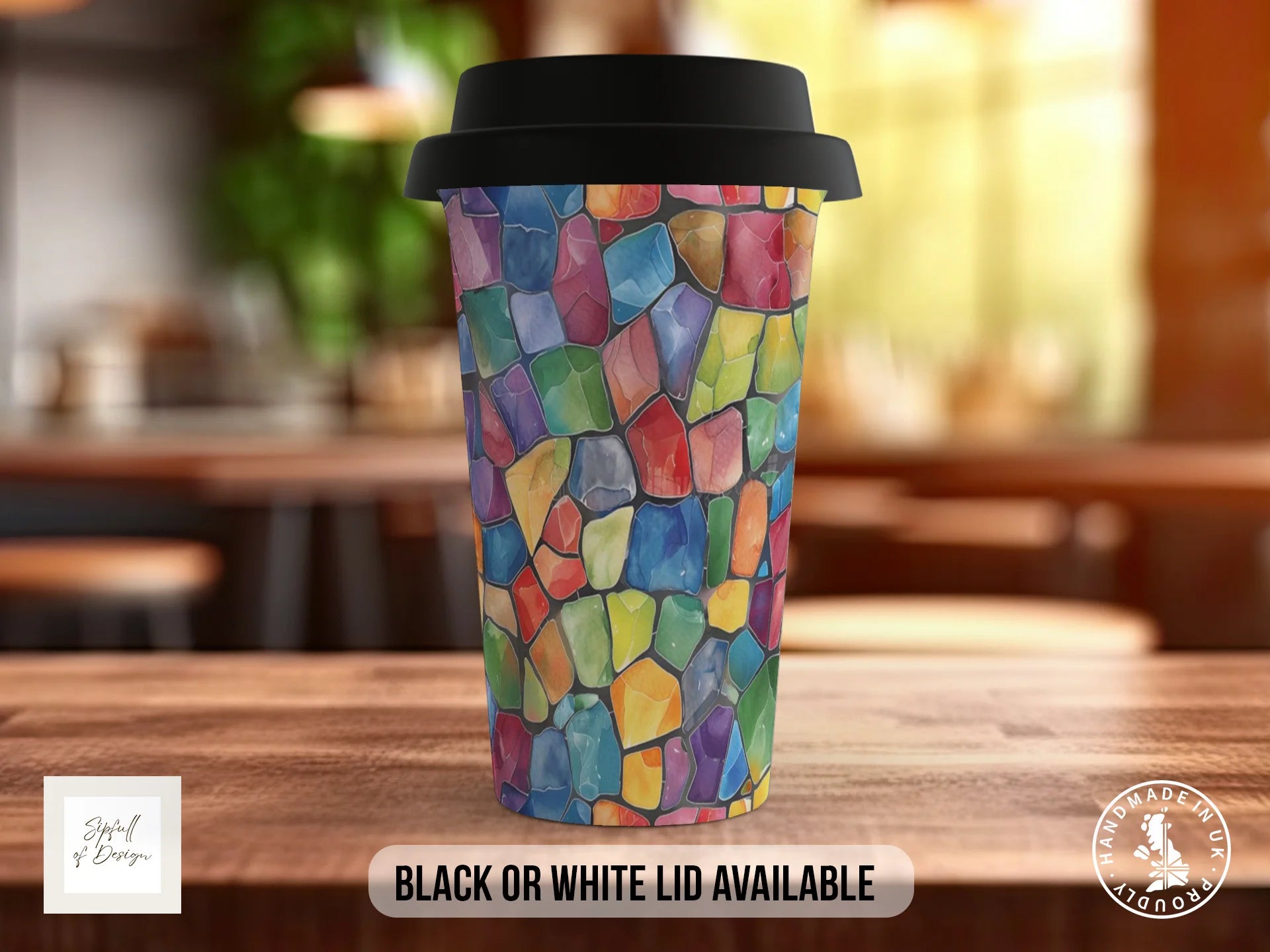 Stained Glass Full Wrap Mug – Design 12 | Sea Glass Pebble Mosaic | Art Mug Travel Mug