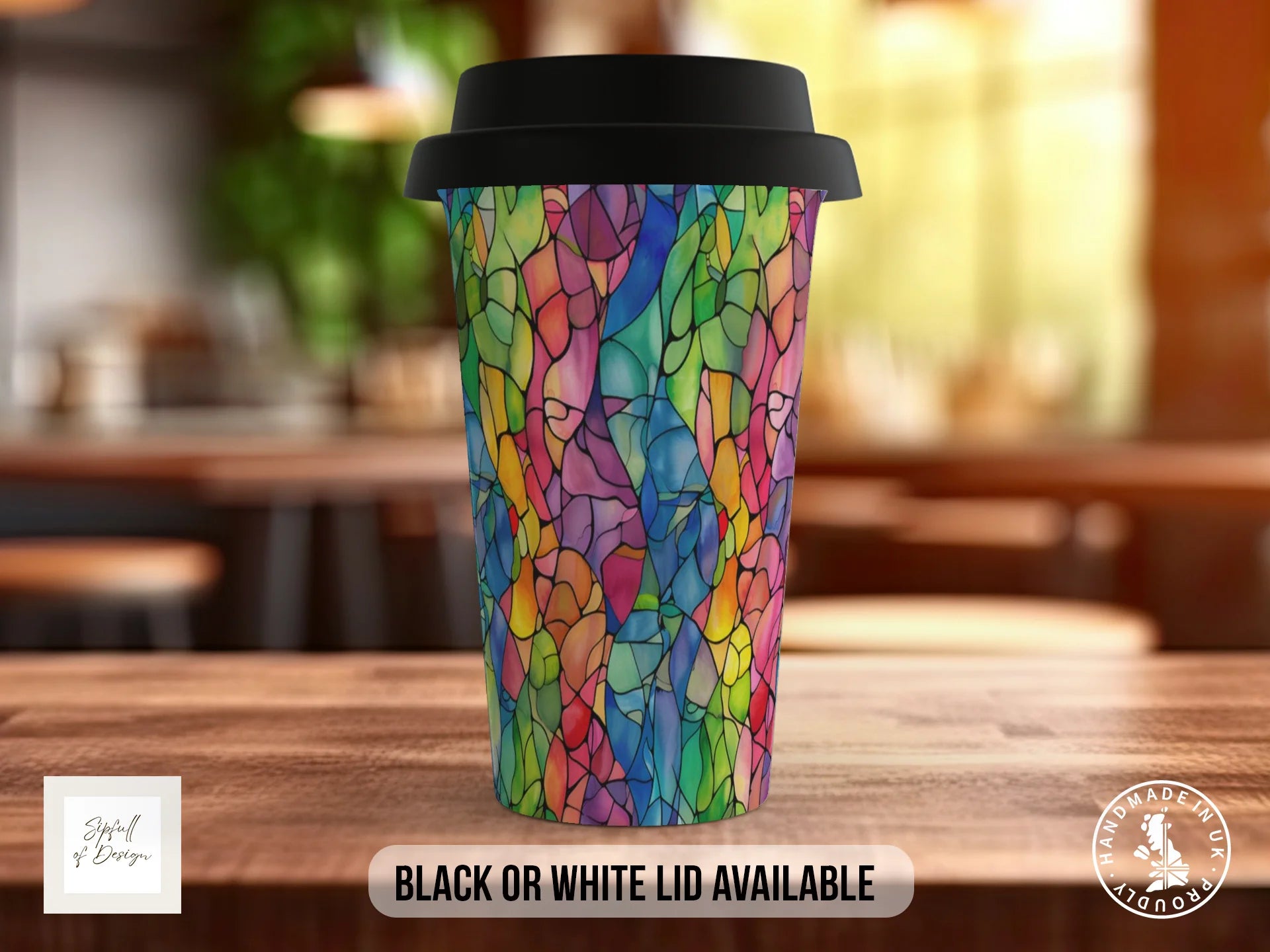 Stained Glass Full Wrap Mug – Design 4 | Art Nouveau Flowing Garden | Art Mug Travel Mug