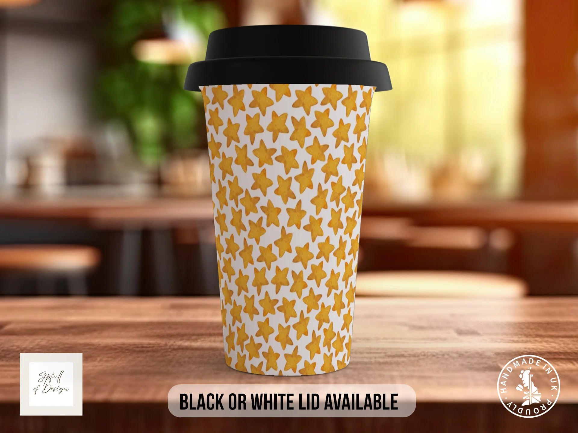 Stars Full Wrap Mug – Design 16 | Golden Amber Star Scatter | Art Mug Travel Mug