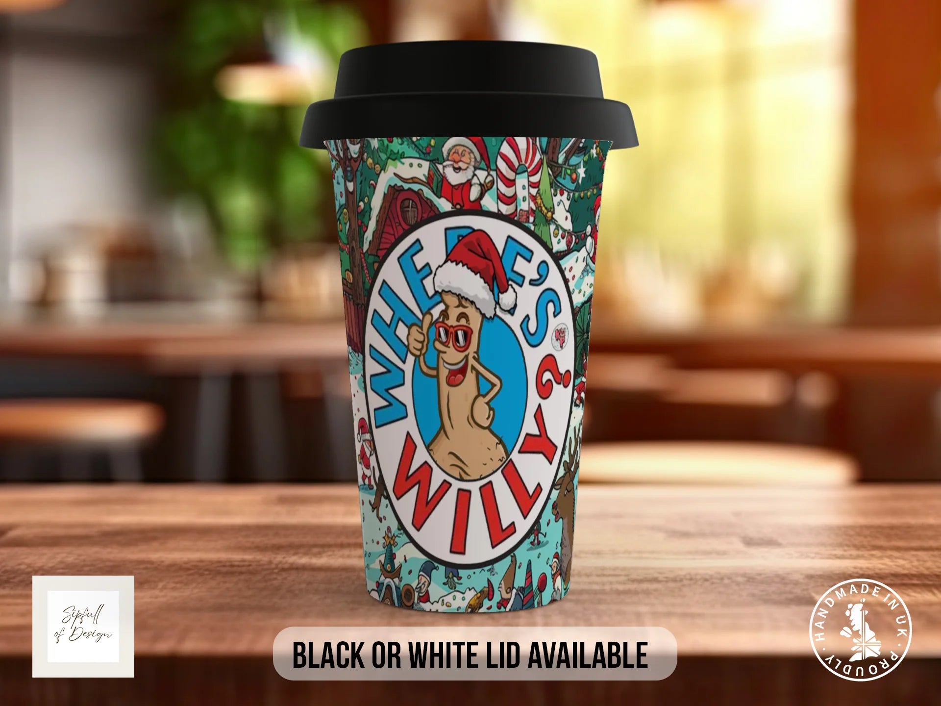 Where's Willy? Christmas Mug | Bold Graphic Version | Funny Secret Santa Gift Travel Mug