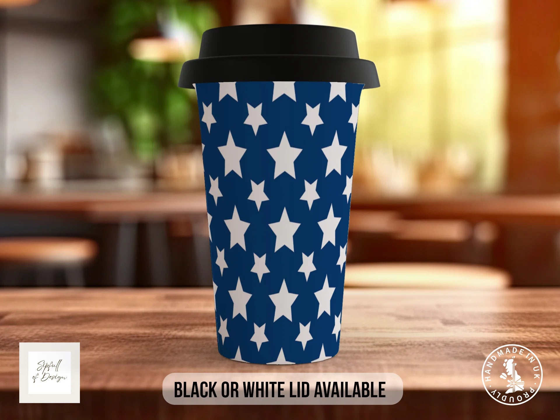Stars Full Wrap Mug – Design 20 | Classic White Stars on Cobalt Blue | Art Mug Travel Mug