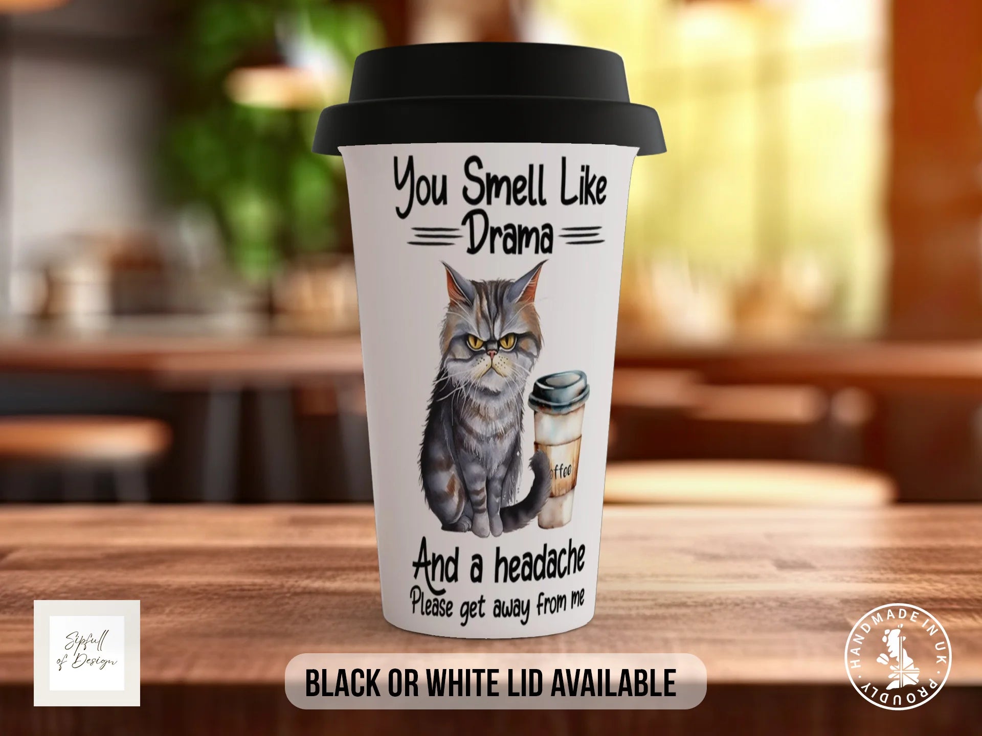 You Smell Like Drama & a Headache Mug | Funny Cat Gift Travel Mug