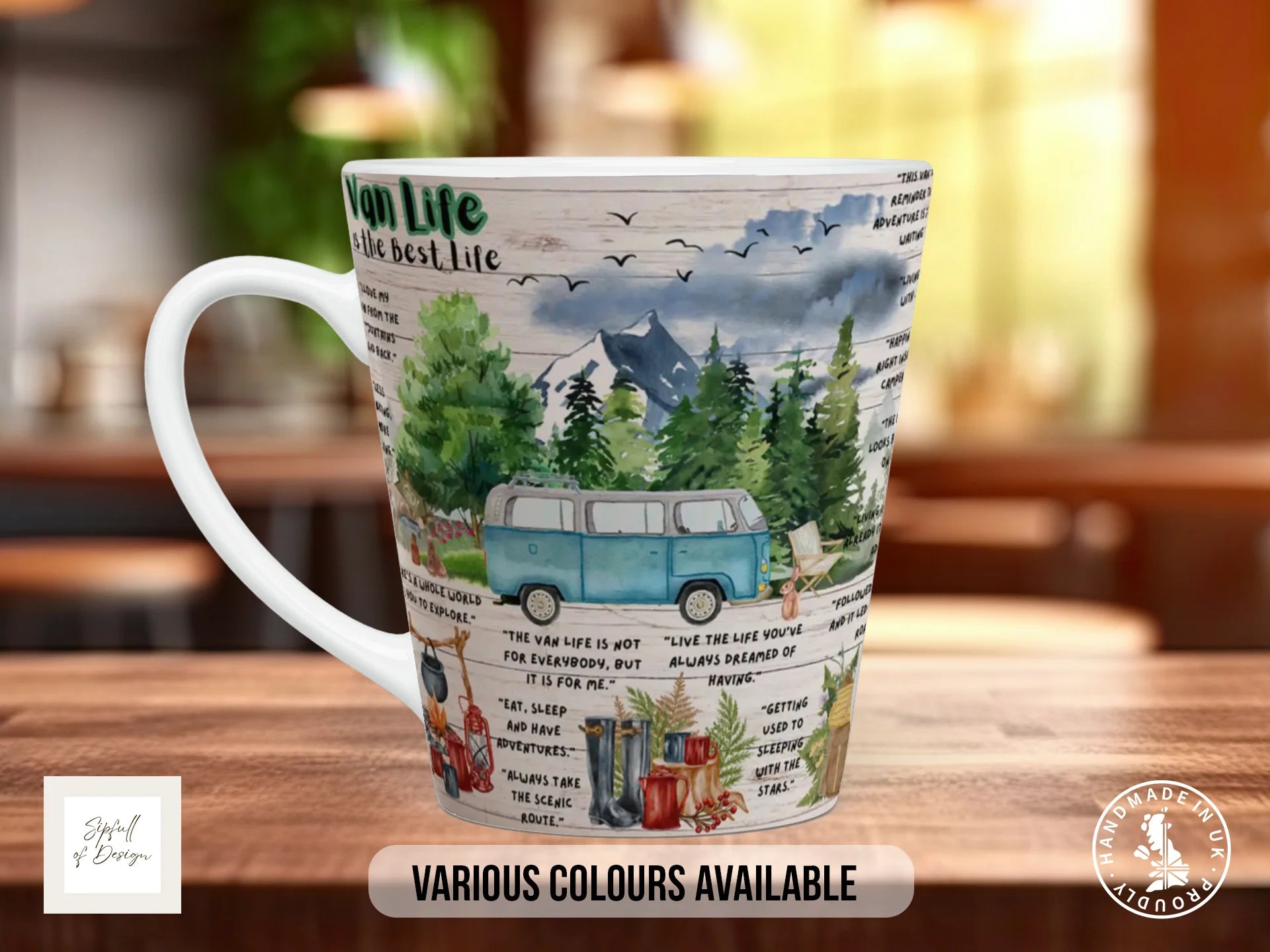 Van Life Camper Mug | Campervan Gift for Adventure Lovers 12oz Latte