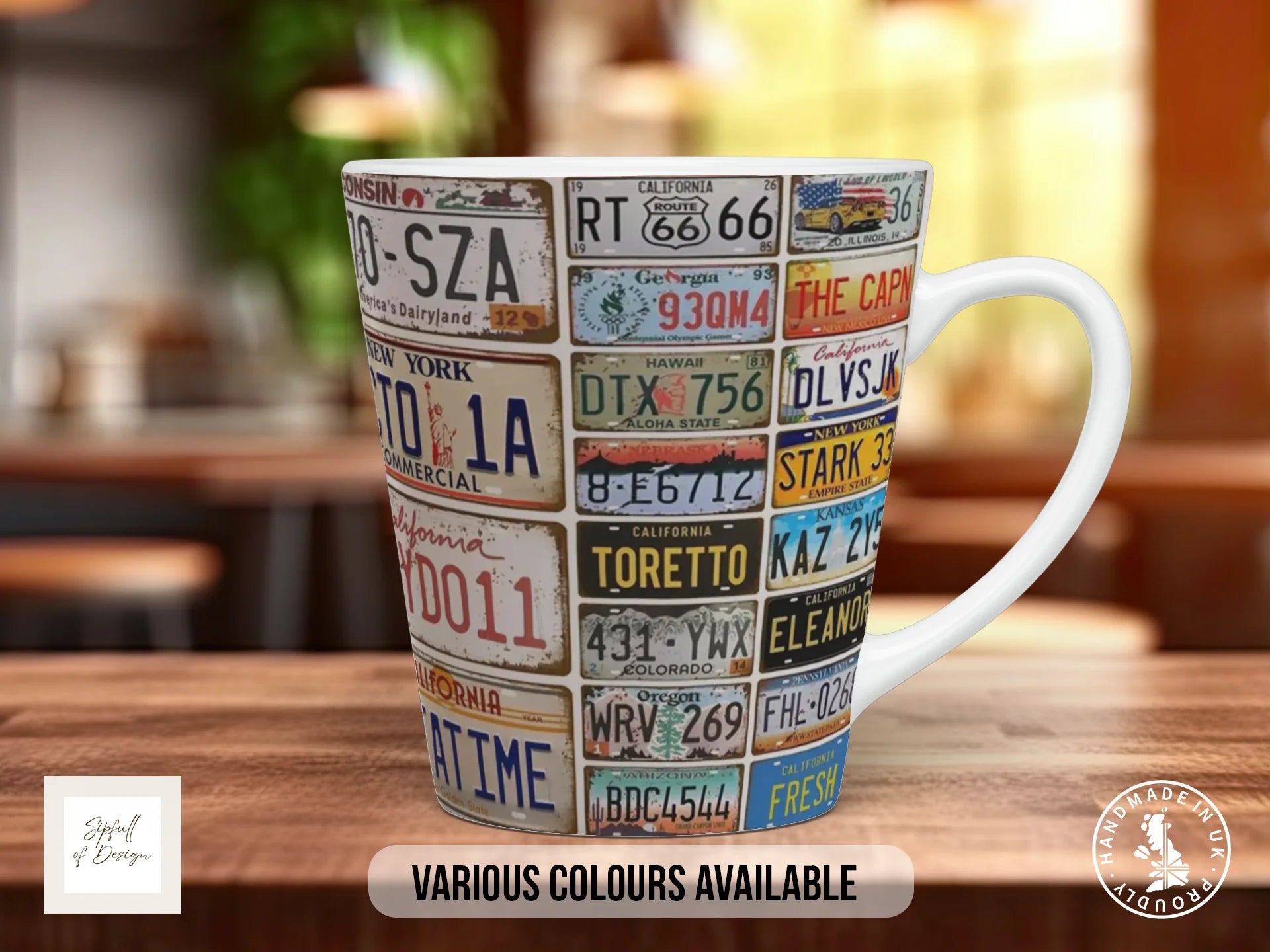 Vintage Car Plates Mug | Retro Licence Plate Americana Gift 12oz Latte