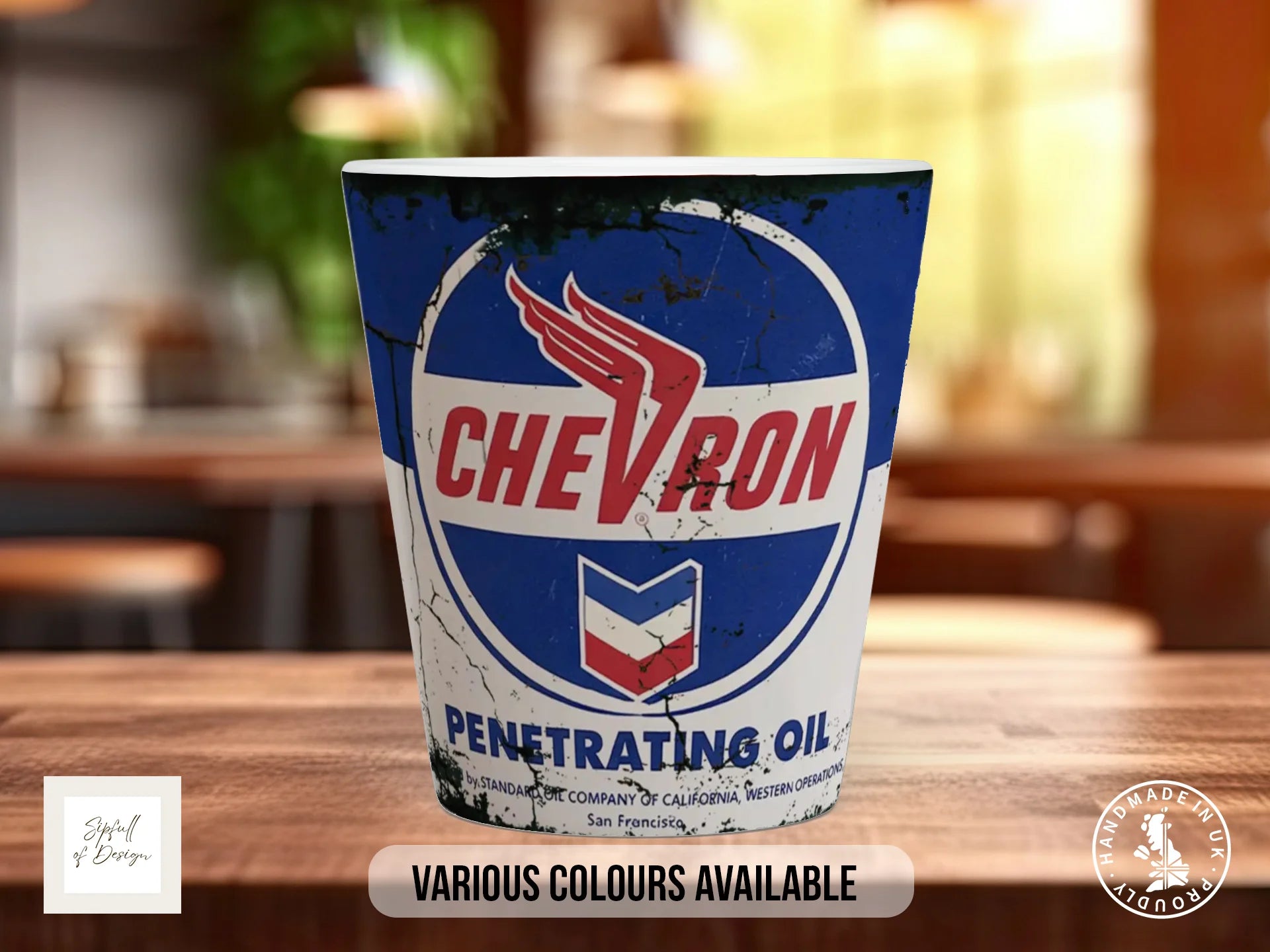 Chevron Penetrating Oil Mug | Vintage Americana Garage Gift 12oz Latte