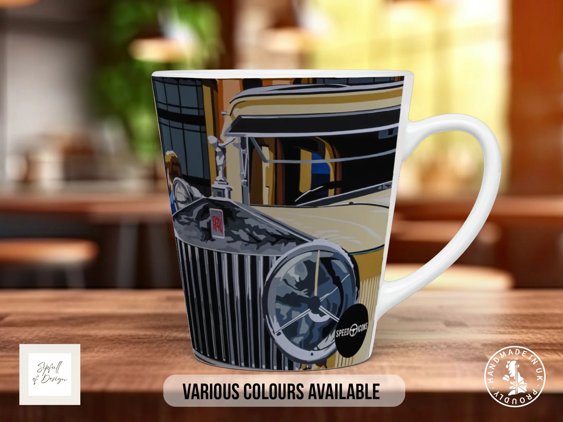 Vintage Rolls-Royce Elegance Mug | Joel Clark Signature Automotive Design 12oz Latte