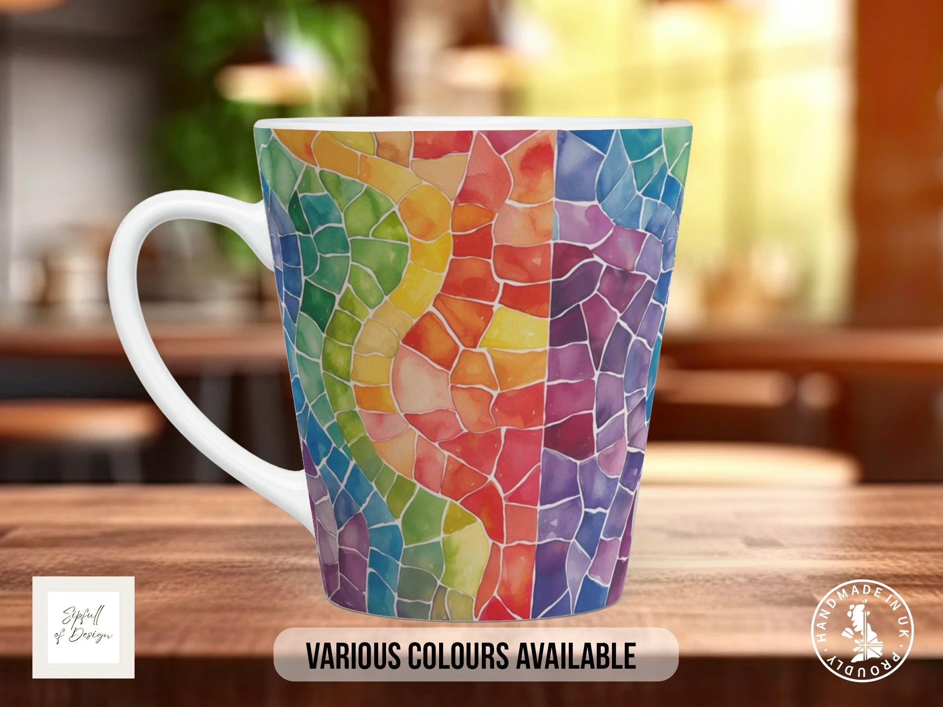 Stained Glass Full Wrap Mug – Design 5 | Chaos & Calm Dual Window | Art Mug 12oz Latte