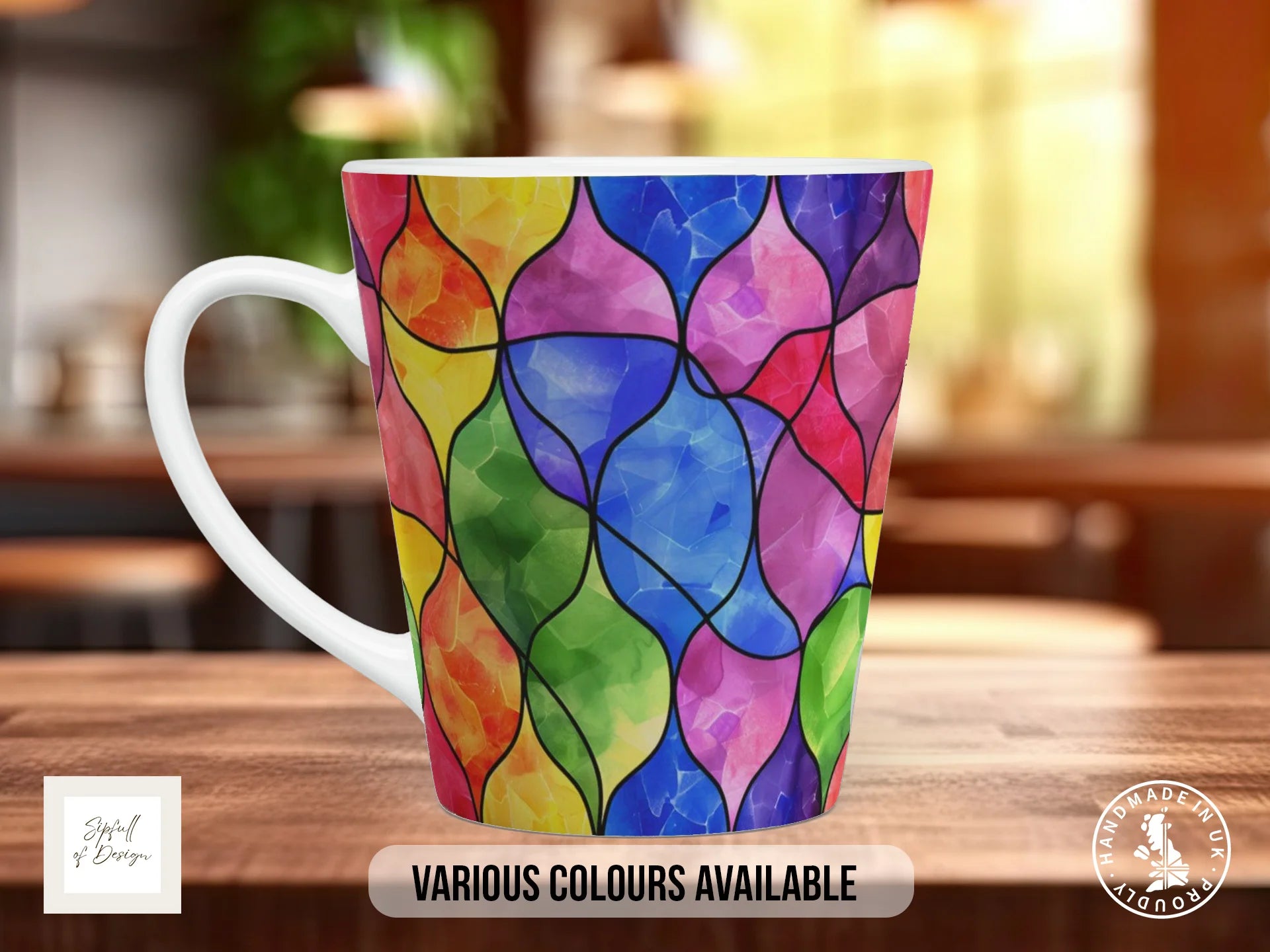 Stained Glass Full Wrap Mug – Design 7 | Rainbow Arch Pride Spectrum | Art Mug 12oz Latte