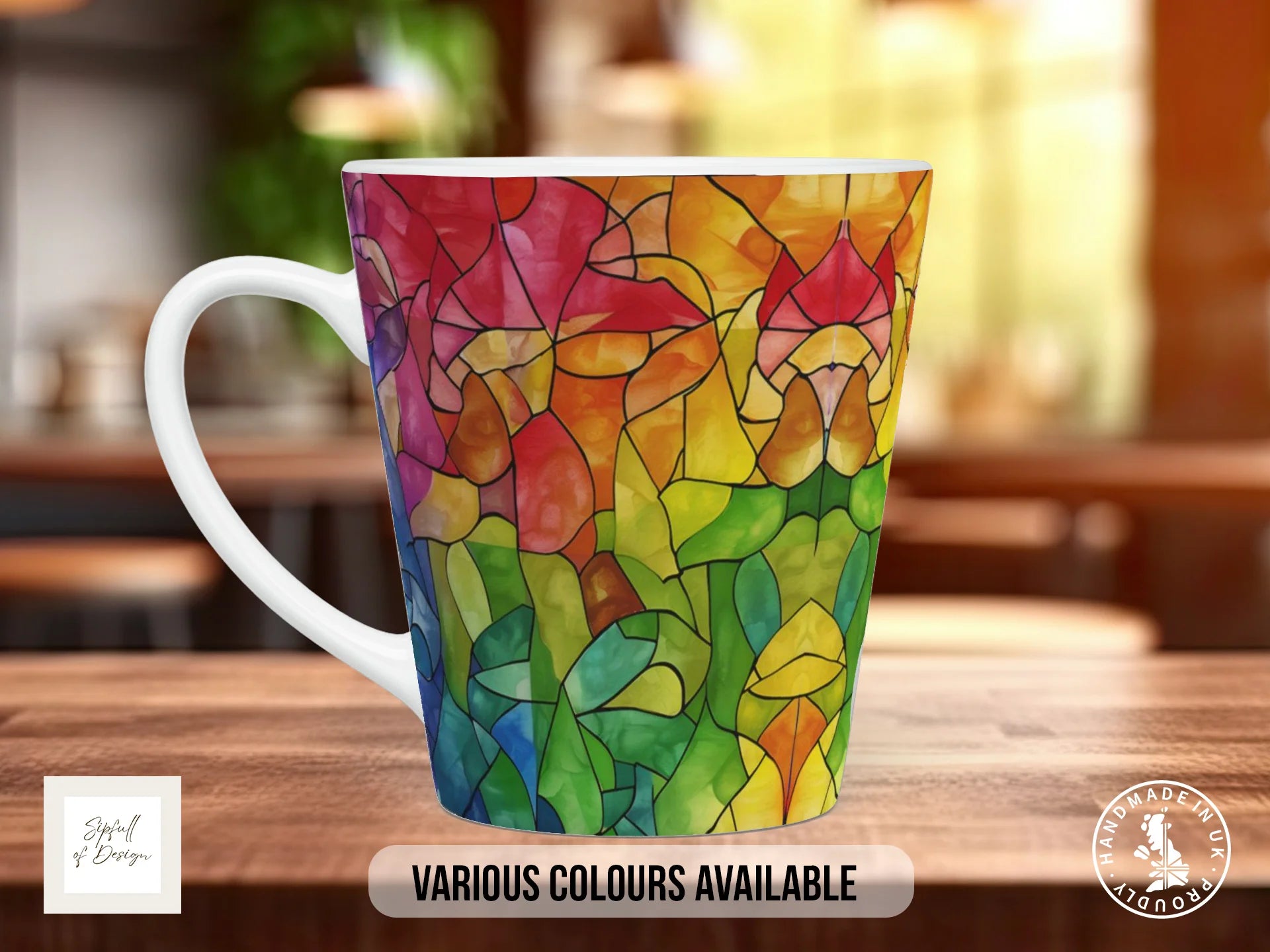 Stained Glass Full Wrap Mug – Design 8 | Sunset Spectrum Cathedral | Art Mug 12oz Latte