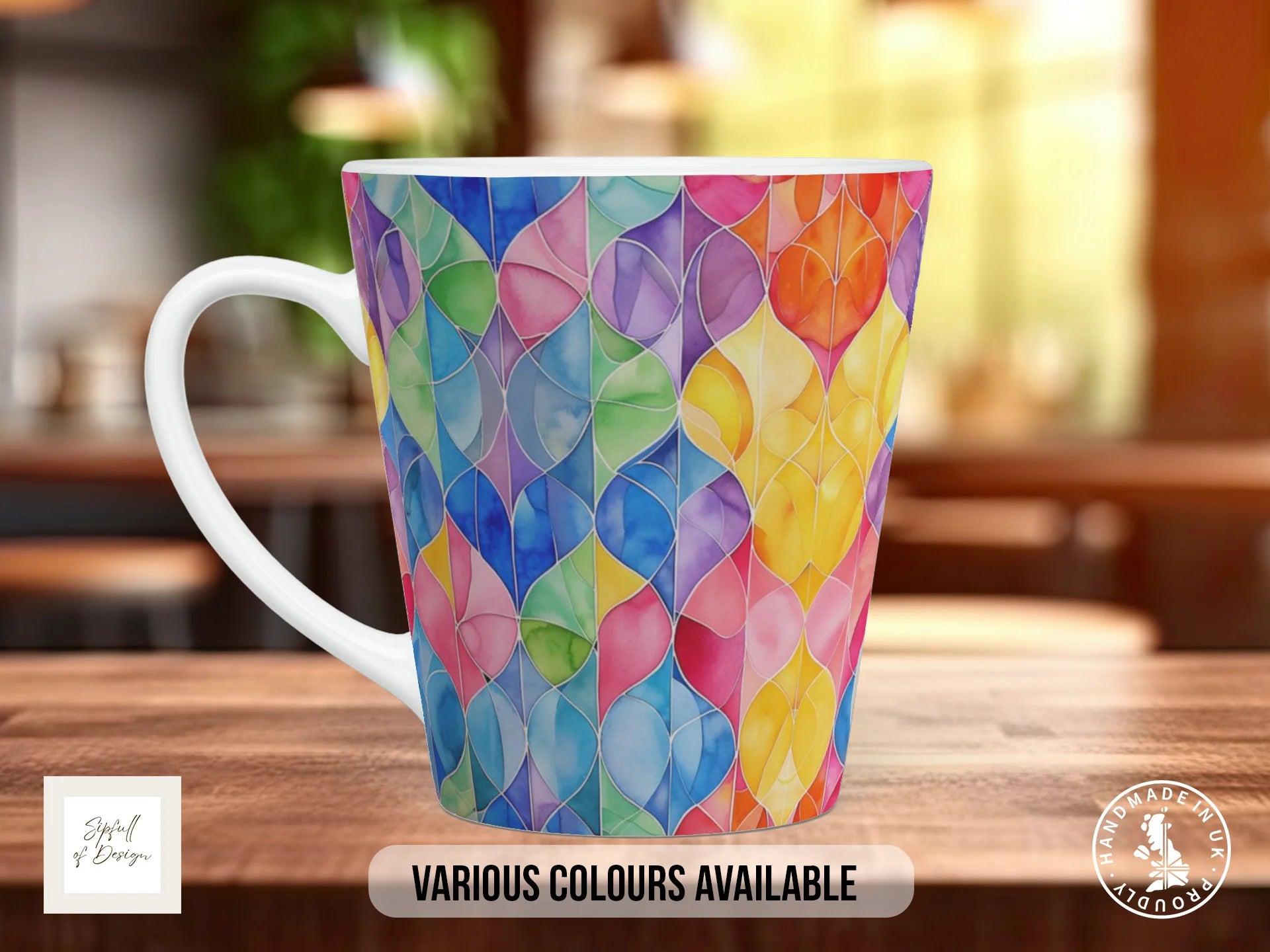 Stained Glass Full Wrap Mug – Design 10 | Pastel Rose Window | Art Mug 12oz Latte