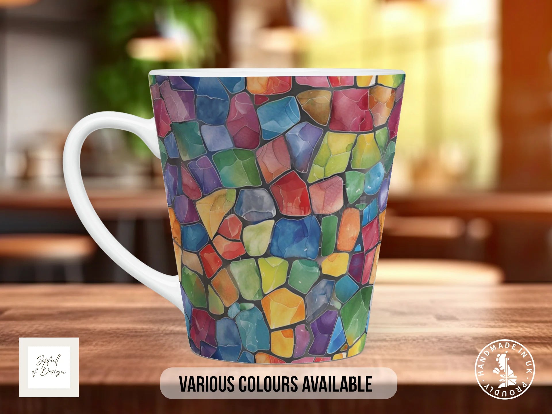 Stained Glass Full Wrap Mug – Design 12 | Sea Glass Pebble Mosaic | Art Mug 12oz Latte