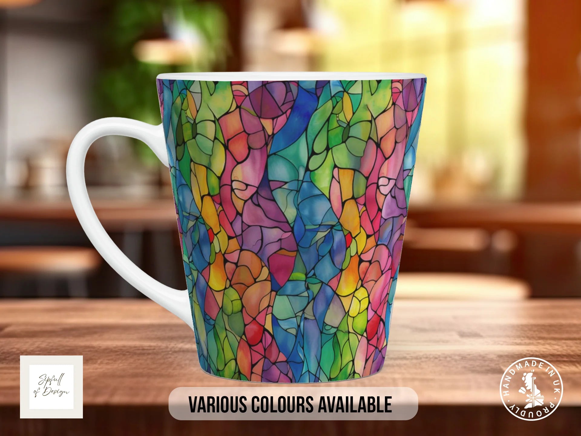 Stained Glass Full Wrap Mug – Design 4 | Art Nouveau Flowing Garden | Art Mug 12oz Latte