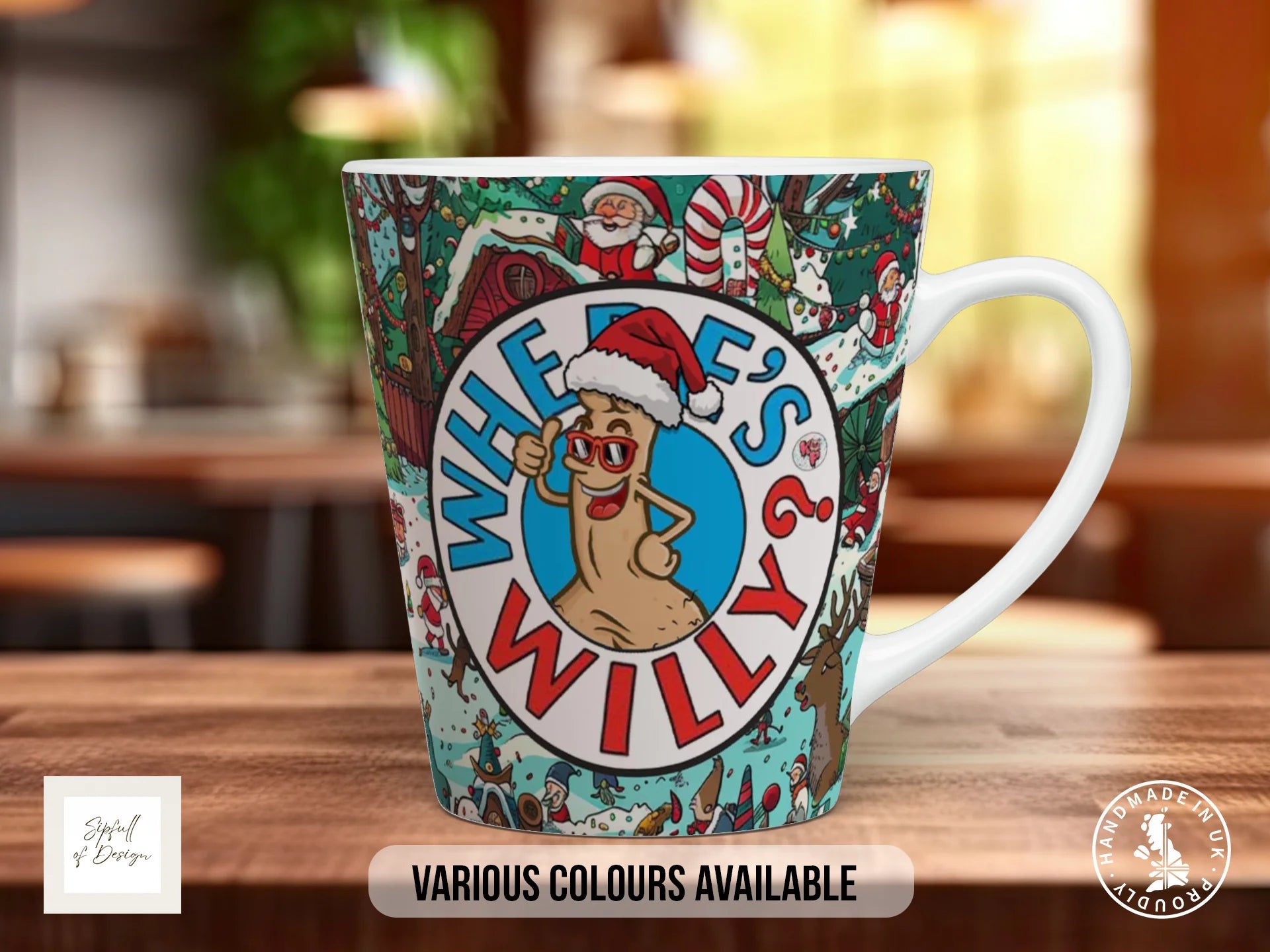 Where's Willy? Christmas Mug | Bold Graphic Version | Funny Secret Santa Gift 12oz Latte